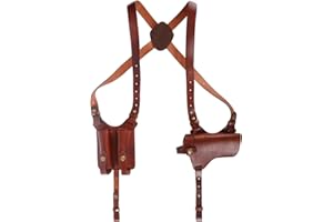 TOURBON Leather Shoulder Holster Adjustable Pistol Gun Holster with Double Magazine Pouch for 1911
