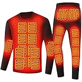 DUWEIKE Men Heated Thermal Underwear Set 28 Areas USB Electric Heating Clothing Winter Ski Jacket Long Johns Pants,Black,6XL