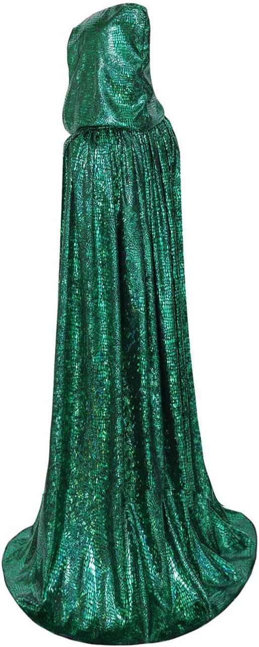 GRACIN Halloween Full Length Cloak Shiny Hooded Cape Men Women Mardi Gras Christmas Costume