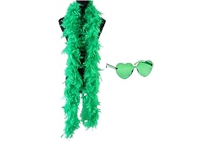 JICASTO Colorful Feather Boas 45g, 6.6ft Feather Boa for Women for Dancing Wedding Party Halloween,with Heart Sunglasses