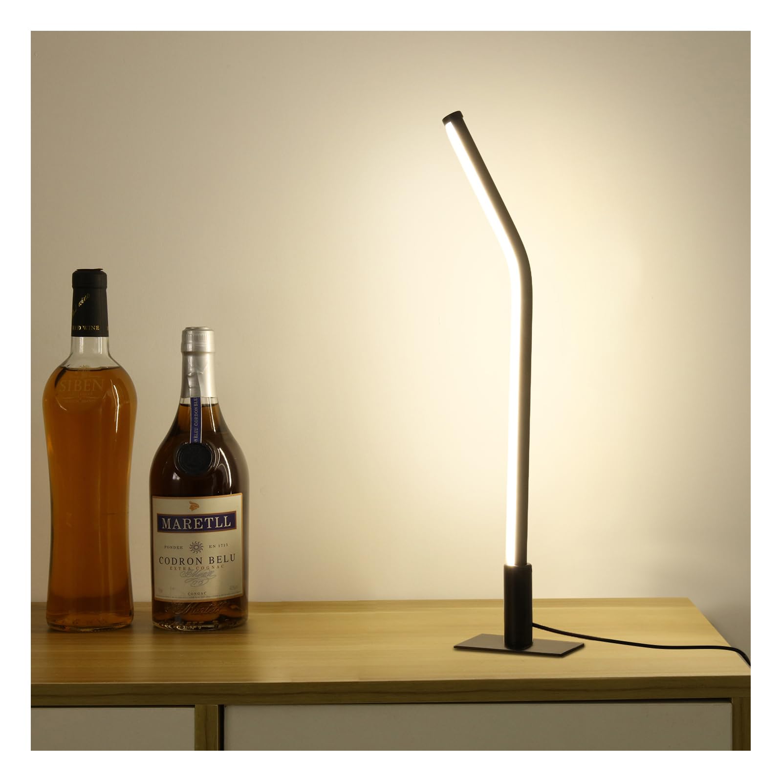 GEPROSMA Corded Bedside Lamp(USB 5V 2A),Metal Table Lamp 17.4"/44cm,Small Desk Reading Lamp 3 Led Modes,Slim Minimalist Modern Design,Mains Powered Light for Bedroom Living Room Home Office,Black