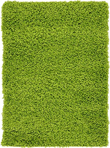Modern Plush 2 feet by 3 feet (2' x 3') Solid Shag Grass Green Contemporary Area Rug