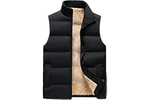 Mens Winter Vest Fleece Sherpa Lined Puffer Jacket Warm Casual Bubble Stand Collar Zip Up Thermal Outwear