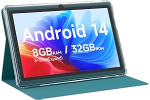 Android 14 Tablet 7 inch Tablets with Case, 8GB RAM 32GB ROM 1TB Expand, Quad-Core Processor Tablet PC, 1024 x 600 IPS Screen, Dual Camera, 3000mAh Battery, Bluetooth, WiFi, GMS, Widevine L1, Navy