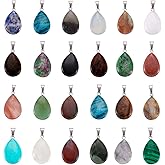 FASHEWELRY 50Pcs Teardrop Stone Pendants Water Drop Healing Crystal Quartz Chakra Gemstone Rock Charms Random Mixed for Necklace Jewelry Making Hole: 2x7mm