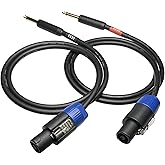 CNCESS CESS-118-3f Speakon Plug to 1/4 TS Plug 12AWG OFC Speaker Wire, 2 Cables (3 Feet)