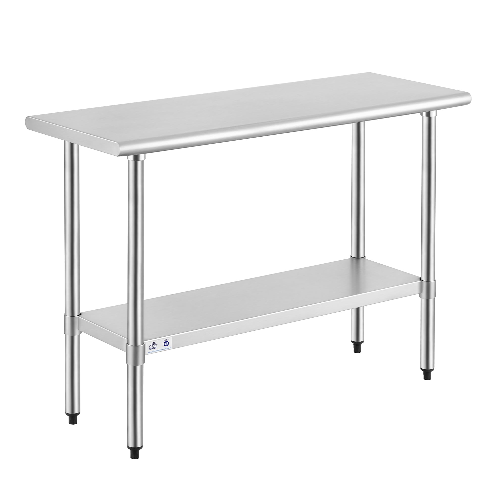 Photo 1 of **UNTESTED & Minor Damage**
ROCKPOINT Stainless Steel Table for Prep & Work 18x48 Inches, NSF Metal Commercial Kitchen Heavy Duty Table with Adjustable Under Shelf and Table Foot for Restaurant, Home and Hotel