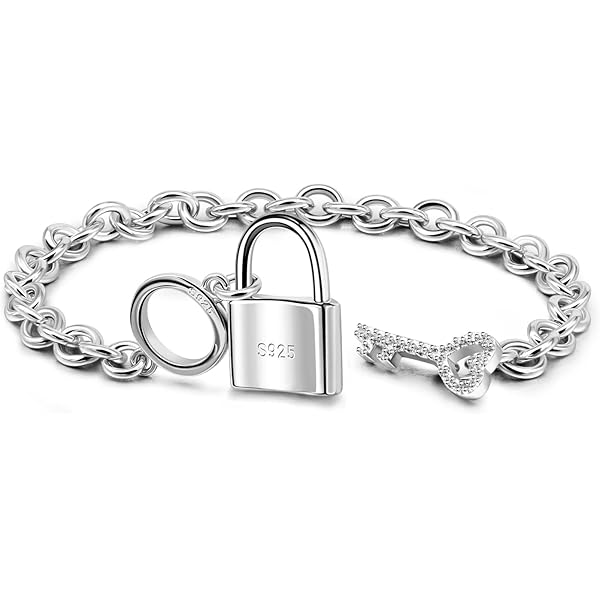 Women 925 Sterling Silver Key Lock Pendant Necklace Fashion Solid