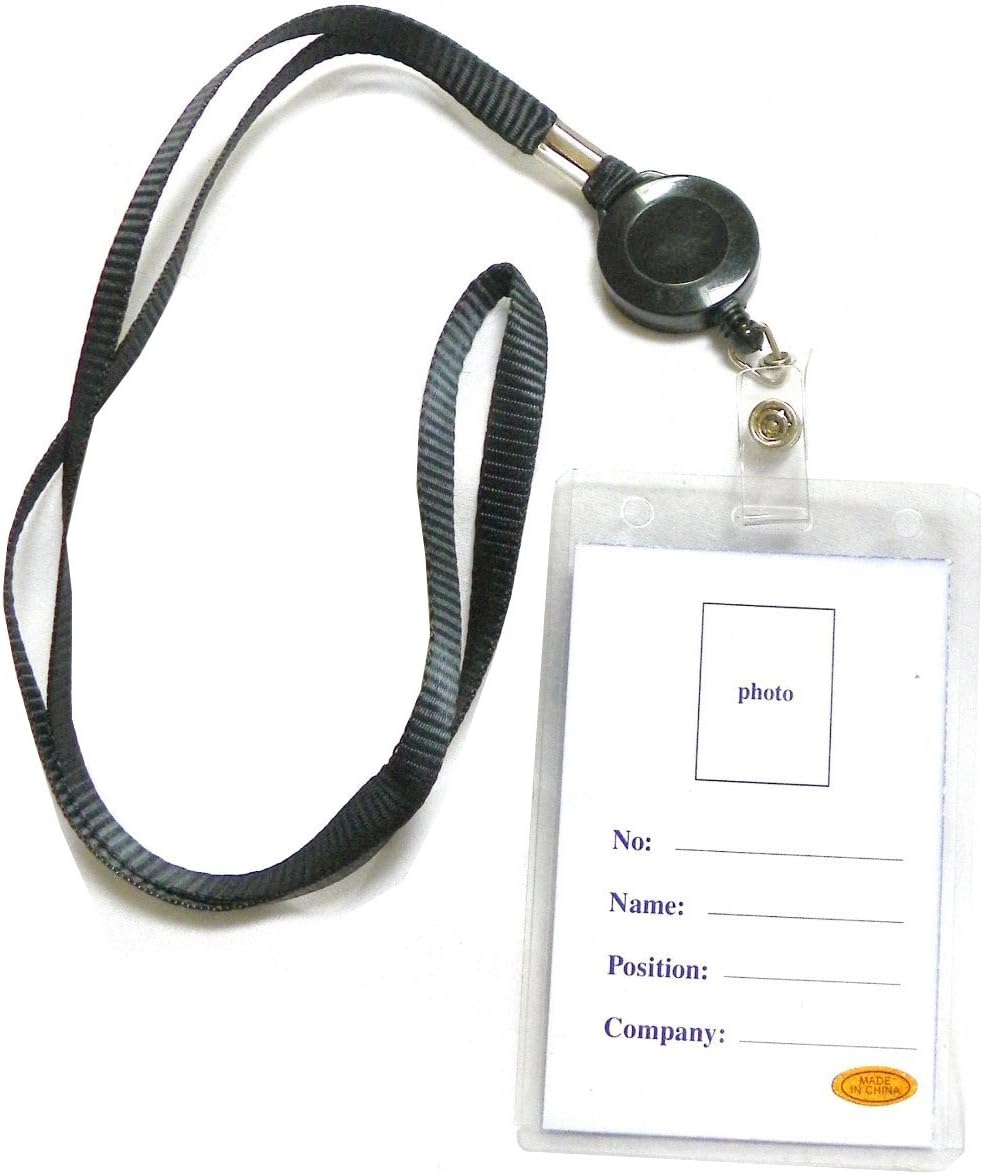 ID PRO Black Retractable Id Badge Reel, With Clear Id Holder & Black