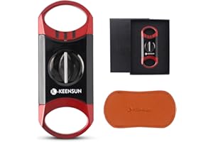 KEENSUN Zinc Alloy V-Cut Cigar Cutter (Red and Black), 60 Ring Gauge, 420J2 Stainless Steel V-Cut Blade & Cigar Holder (2 in 1) in Gift Box