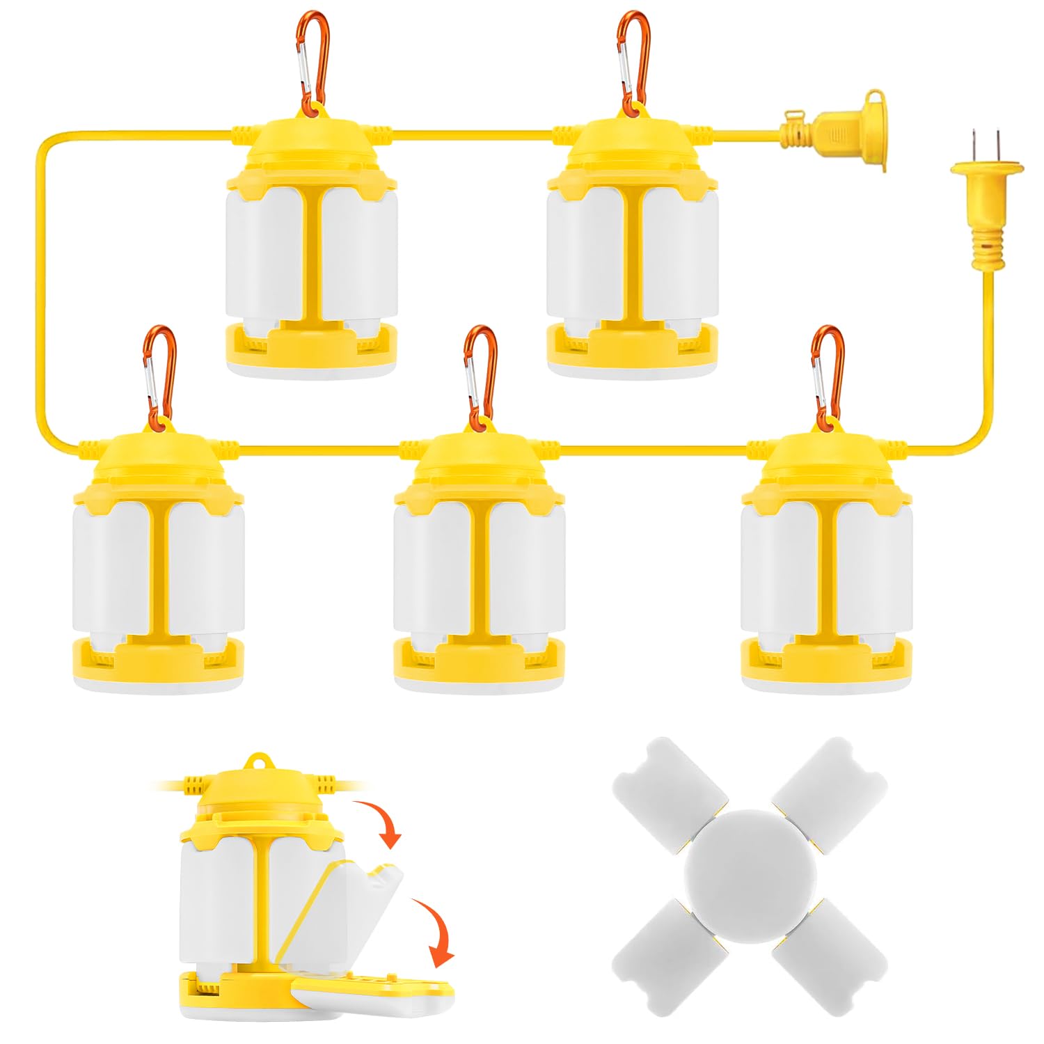 Photo 1 of 50FT Construction String Lights, 150W LED Industrial Grade 3 Adjustable Light Panels 15000LM Super Bright for Construction Sites,Temporary Work, Jobsite,Outdoor Lighting with 5 Bulbs and Climbing Hook