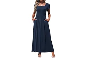 MOLERANI Women's Square Neck Maxi Dresses Petal Short Sleeve Casual Long Dress with Pokets