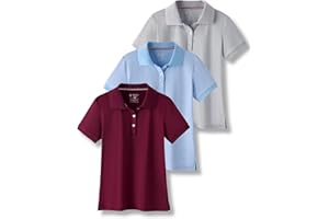 LIBERTY PRO 3 Pack Youth Girls' Performance Polo Shirts, Short Sleeve Pique Collared Kids School Uniform Tops