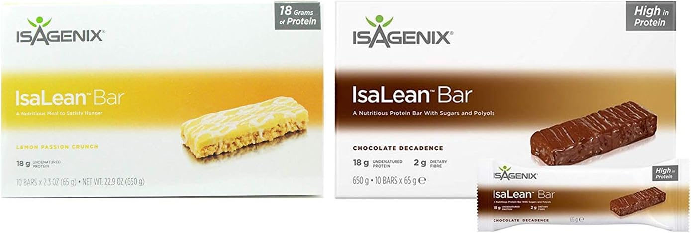 Isalean Bars 18 grams of protein (Pack of 2) (Chocolate Decadence & Lemon Passion Crunch)