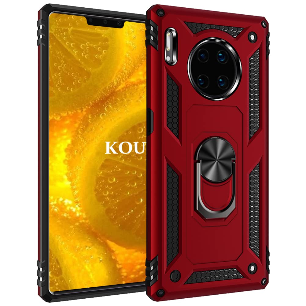 KOUYI Compatible with Huawei Mate 30 Pro Case, Full Body Protective Silicone TPU Gel Personalised Shockproof Tough Armour Phone Cover with Ring Holder Kickstand for Huawei Mate 30 Pro (Red)