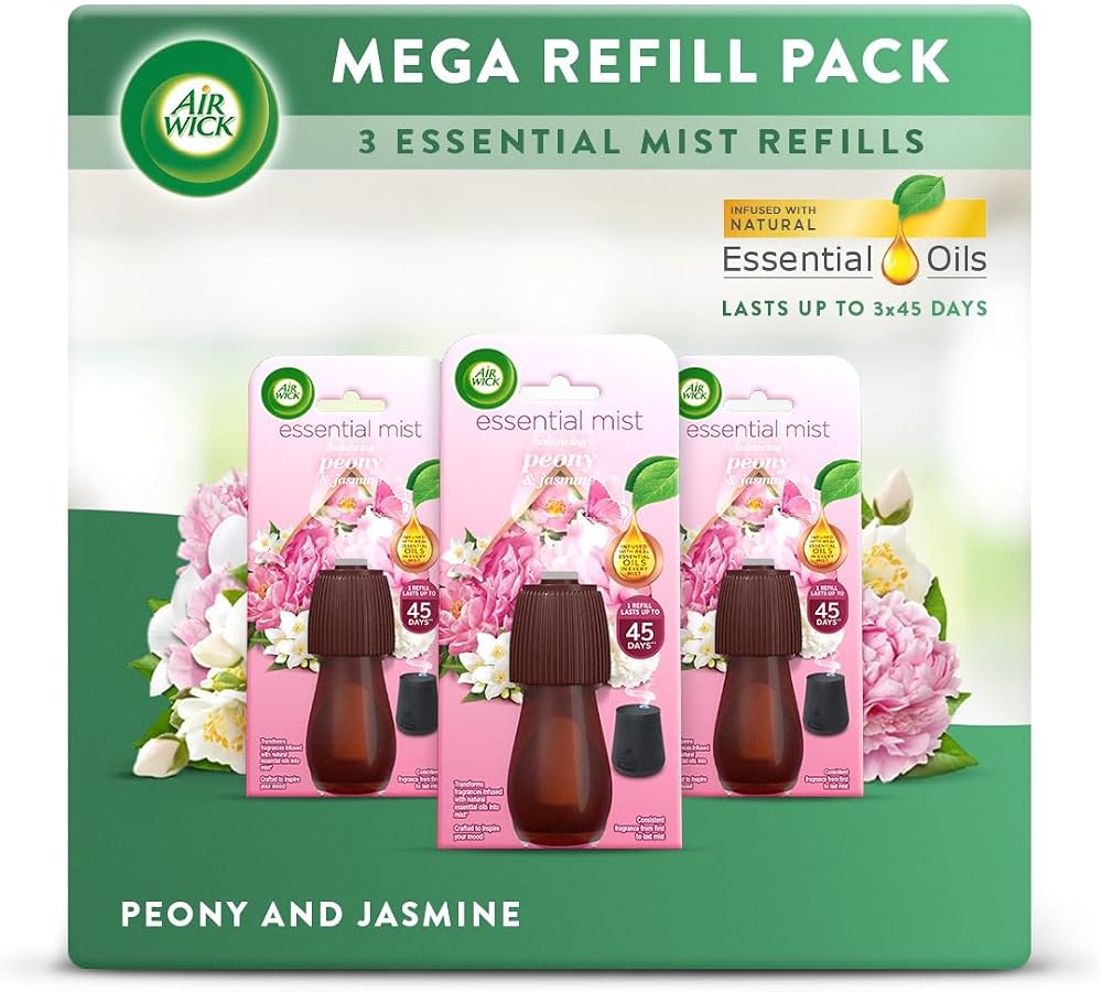 Air Wick Peony & Jasmine Essential Mist Diffuser Refill Kit 3 Refills