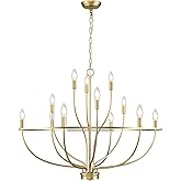 FookChak Large Gold Chandelier, 12 Light Foyer Chandelier High Ceiling 36inch Modern Brass Living Room Light Fixture Metal Ca