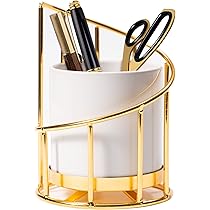 2-Piece Gold Metal Note Holder Set - Square & Circle Desk Organizers For Notes, Pens & Makeup Brushes