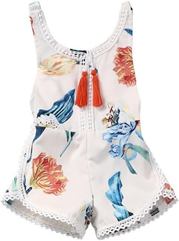 Little Wildflowers Girls Island Romper Onesie - Boutique Kids Toddler & Newborn Baby Girl Clothes (6-12) White