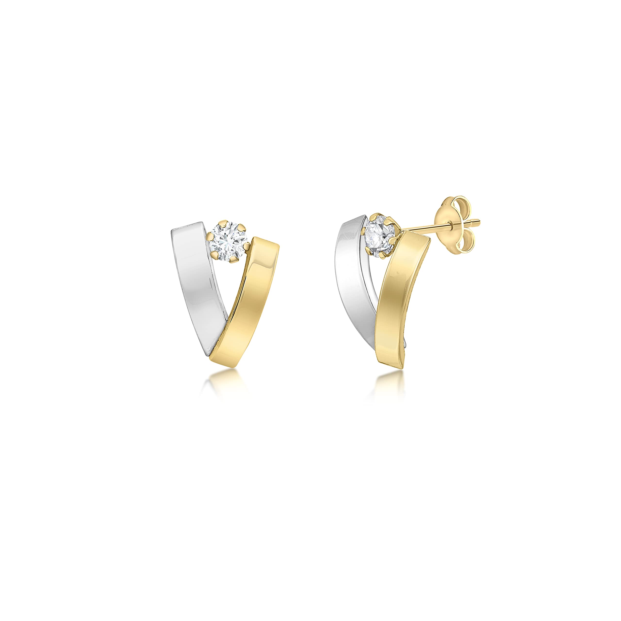 CARISSIMA Women's 9 ct Yellow and White Gold Cubic Zirconia Band V-Shaped Earrings