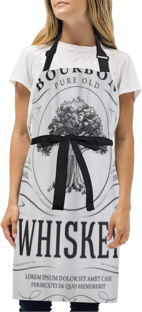 Amazon Miscery エプロン ラベルヴィンテージウイスキーオークツリーアルコールバーボンドングリ強い 耐久性 調節可能 おしゃれ 男女兼用 仕事用 保育士 カフェ 料理室 家庭用 ファッション柄 エプロン オンライン通販