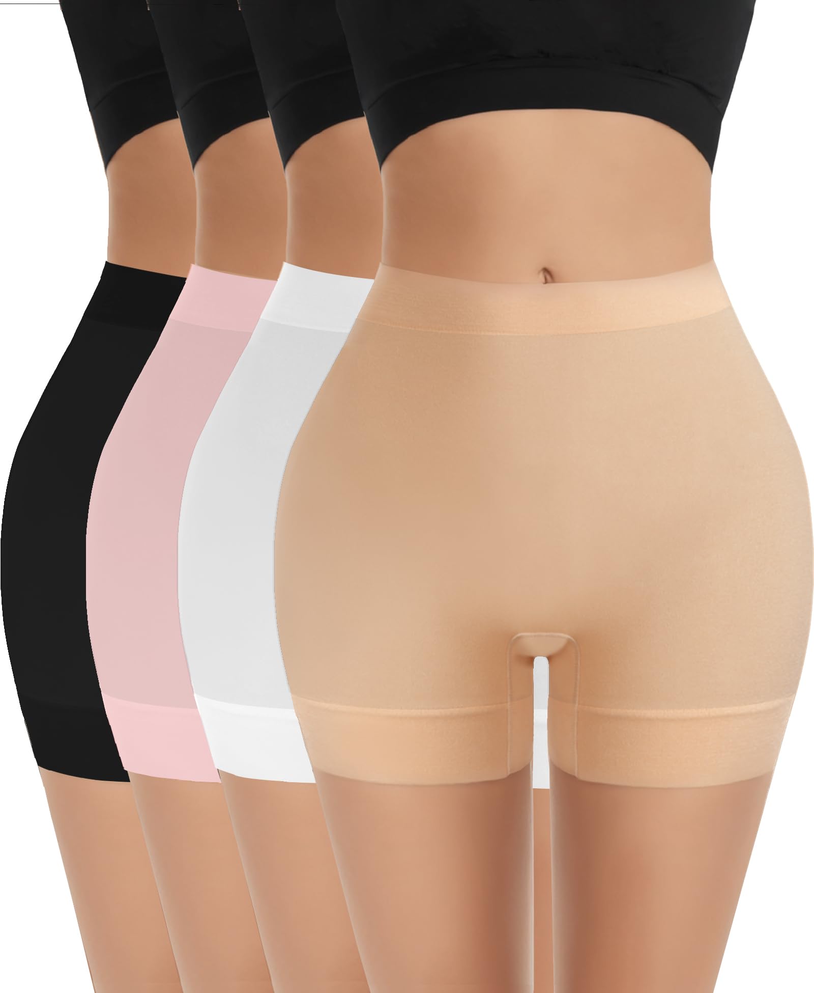 Photo 1 of *Missing Pink Pair* ZENUTA 4 Pack Slip Shorts for Under Dresses, Smooth Anti Chafing Shorts Women, Seamless Underwear Yoga Workout Biker Shorts(Short-4pcs Black White Nude Pink)