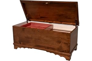 Rustic Red Door Co. Cedar Hope Chest with Waterfall Top and Tray, Amish Made Wooden Storage Trunk Box for Bedroom, Blanket, Clothes, Anti-Slam Hinges and Lock, Brown Maple Wood, Asbury Stain 46" Long