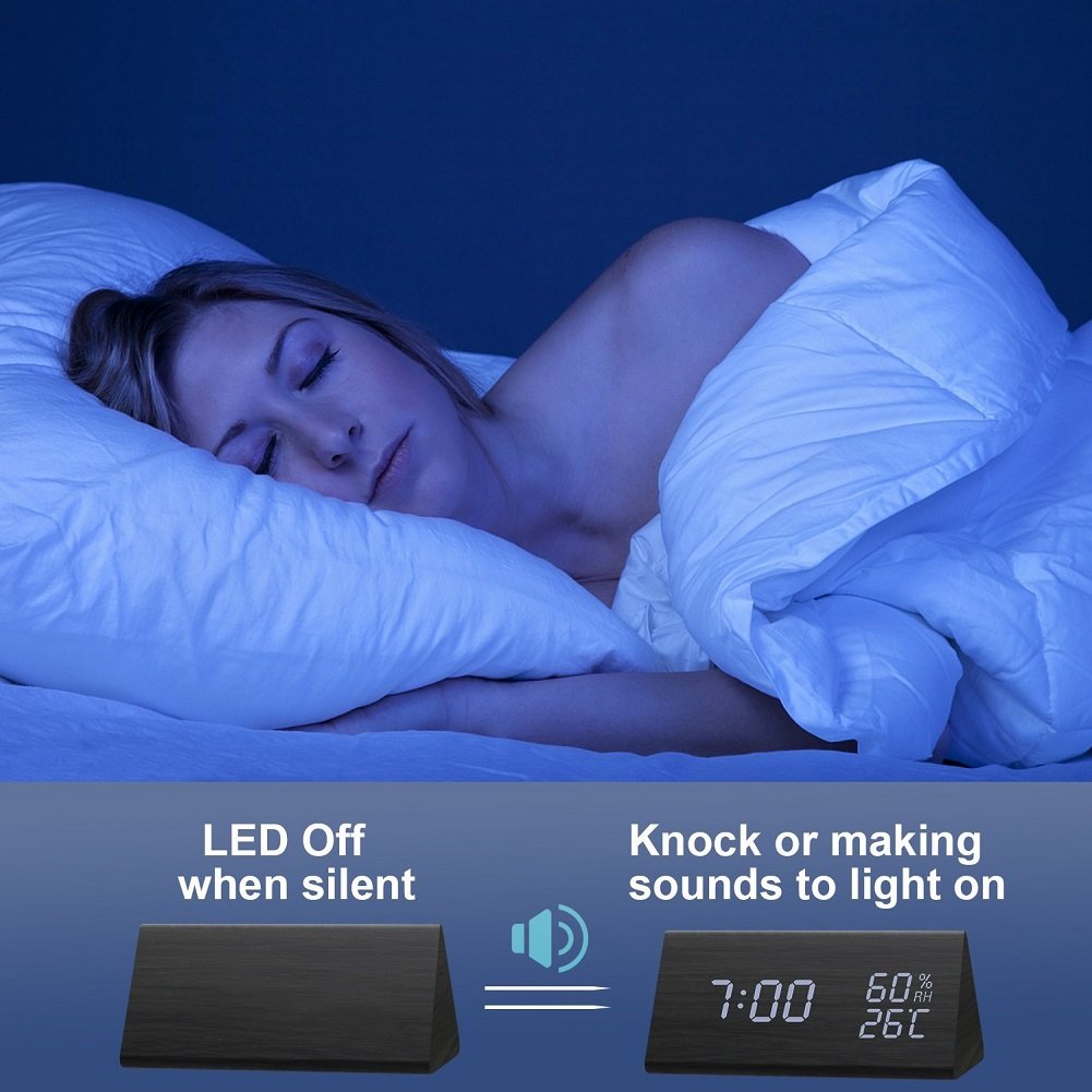Digital Alarm Clock by 2013newestseller,Wood Alarm Clock, Dual Time (12/24) Mode, Three Alarm Sets, Date LED Display, 3 Levels Brightness, Temperature and Humidity Wood Grain Clock for Bedrooms