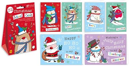 Gifts And More Gifts Lot De 32 Cartes De Noel Pour L Ecole Motif Fantaisie Avec Bonhomme De Neige Renne Rouge Gorge Et Pingouins Amazon Fr Cuisine Maison