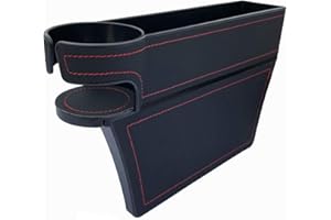 LUCKLYJONE Car Seat Gap Filler, Leather Console Side Pocket, Car Seat Pocket Organizer Catcher Caddy for CellPhones Wallet Coin with Cup Holder Black (Passenger Side)
