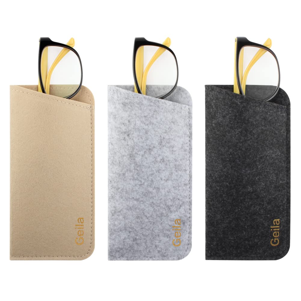 Geila 3 Pack Glasses Case, Felt Eyeglasses Pouch Case, Soft Slip in Pouch Holder Case Bag, Glasses Storage Case Makeup Pouch Spectacles Sleeve