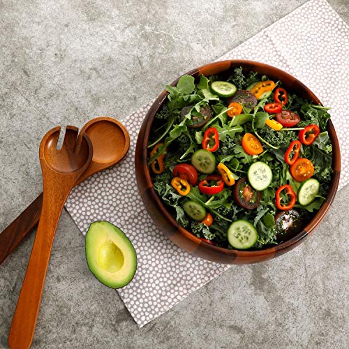 image for Le'raze Elegant Wooden Salad Bowl with Serving Fork and Spoon for Mixi