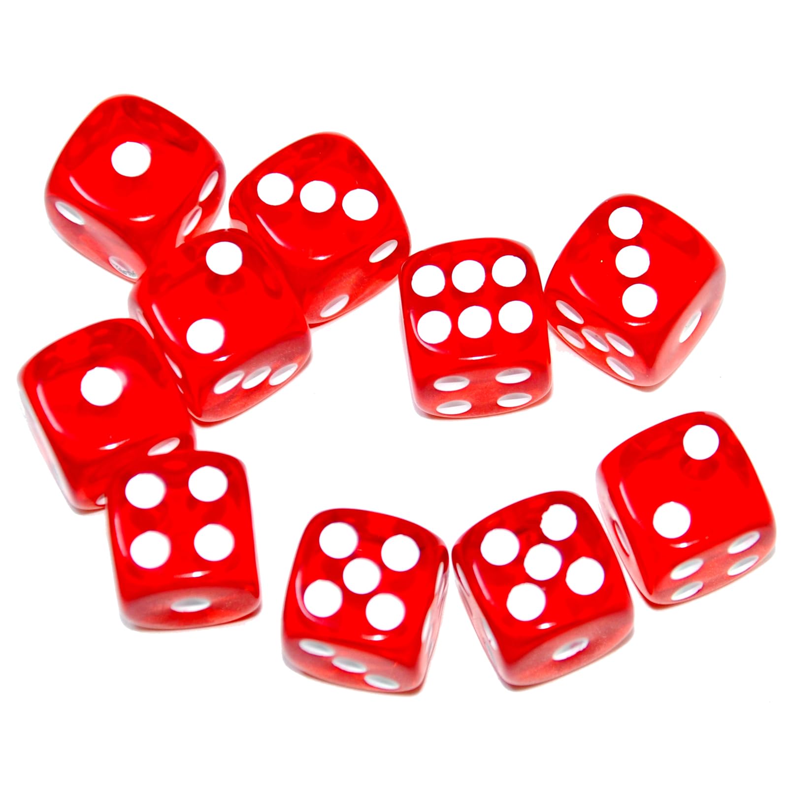 SmartDealsPro 10-Pack D6 Six Sided 16mm Transparent Dice Die for DND, MTG, RPG, Tenzi, Yahtze, Bunco, Table Borad Games, Math Teaching (Red Translucent)