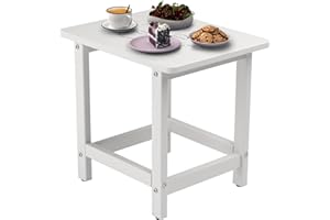BIVODA HDPE Outdoor Patio Side Table, Adirondack Table (18.9x15x17.9in | Weatherproof | Plastic | for Outside, Front Porch, Deck, Poolside, Balcony | 10+ Years of Lifespan) - White