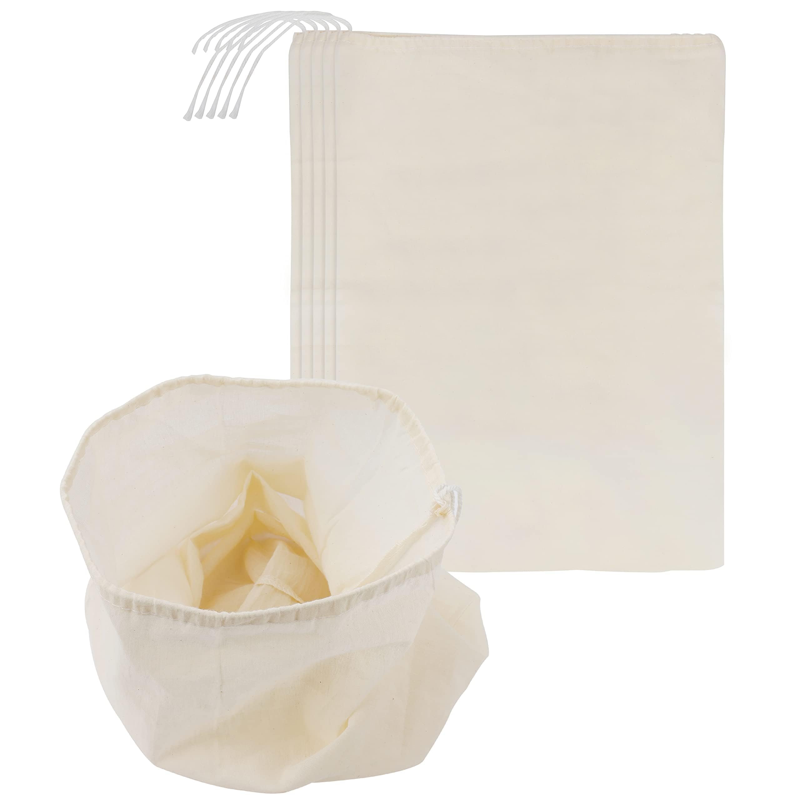 Belle Vous Reusable Muslin Cotton Cheesecloth Bag (6 Pack) - 29 x 50cm/11.42 x 19.68 Inches - Mesh Filter Strainer for Straining Nut Milk, Fruit Juice, Wine, Yoghurt, Cheese, Cold Brew Coffee & Tea