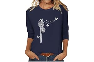 MAMIDAY 2024 Floral Printed Tops for Women Trendy 3/4 Sleeve Shirts Loose Fit Casual Dressy Blouses Soft Color Block Tees