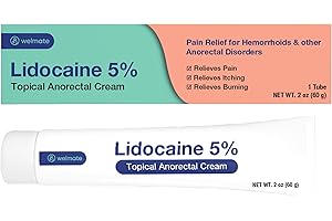 WELMATE - 5% Lidocaine Numbing Cream, 2oz (60g) - Maximum Strength Lidocaine Cream - Hemorrhoid Relief - External Use Anesthetic, Vitamin E - Child Resistant - Topical Skin Care
