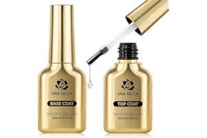 UNA GELLA No Wipe 2PCS Gel Top Coat Base Coat Set, Highly Glossy Top Coat Gel Nail Polish Strengthen and Acid-Free Clear Nail Base Soak Off, Key to Manicure for Her (U V Cure Need)