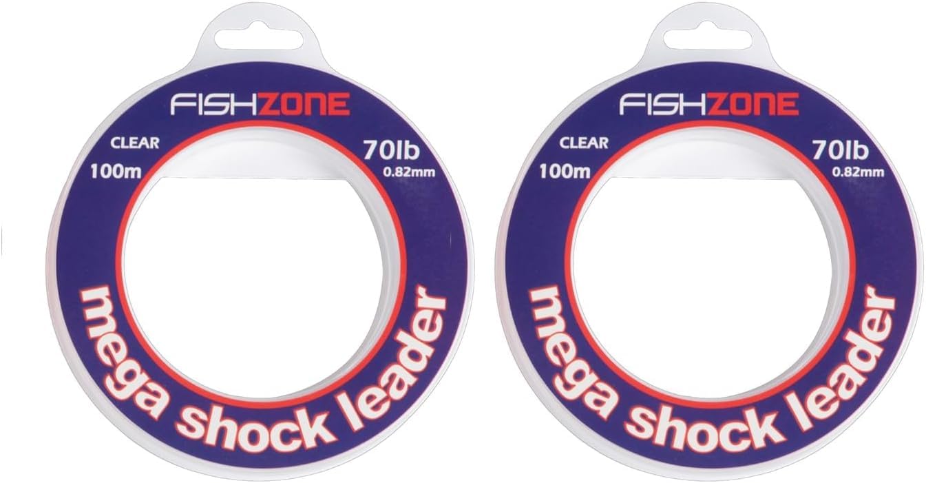 FISHZONE - 2 x MEGA SHOCK LEADER 100m Spools Marine Grade Transparent Sea Fishing Line - 30lb 50lb 60lb 70lb - High Abrasion & Knot Strength - For Shock Leader & Rig Body (2 x 100m 60lb 0.75mm)