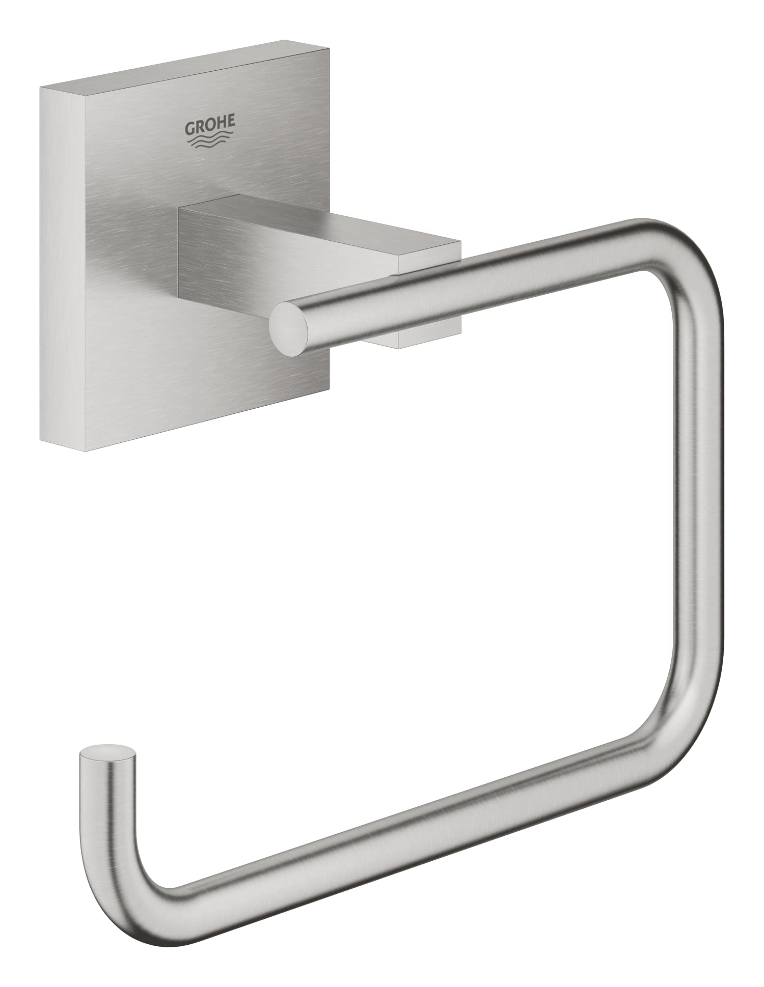 GROHE Start Cube Toilet Roll Holder without Cover (Metal, Wall Mounted, Concealed Fastening, with Screws and Dowels), Size 138 mm, Extra Easy to Fit with GROHE QuickGlue, Stainless Steel, 40978DC0