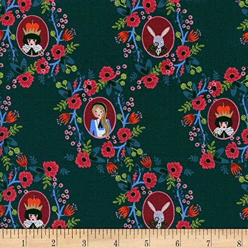 Cotton + Steel Rifle Paper Co. Wonderland Cameos Green Fabric by The Yard