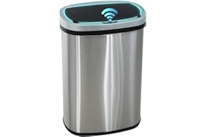 PayLessHere 13 Gallon / 50 Liter Trash Can Stainless Steel Touchless Trash Bin Oval Shape Office Waste Bin for Kitchen Bathroom Bedroom Living Room with Lid Powered by Batteries (not Included)