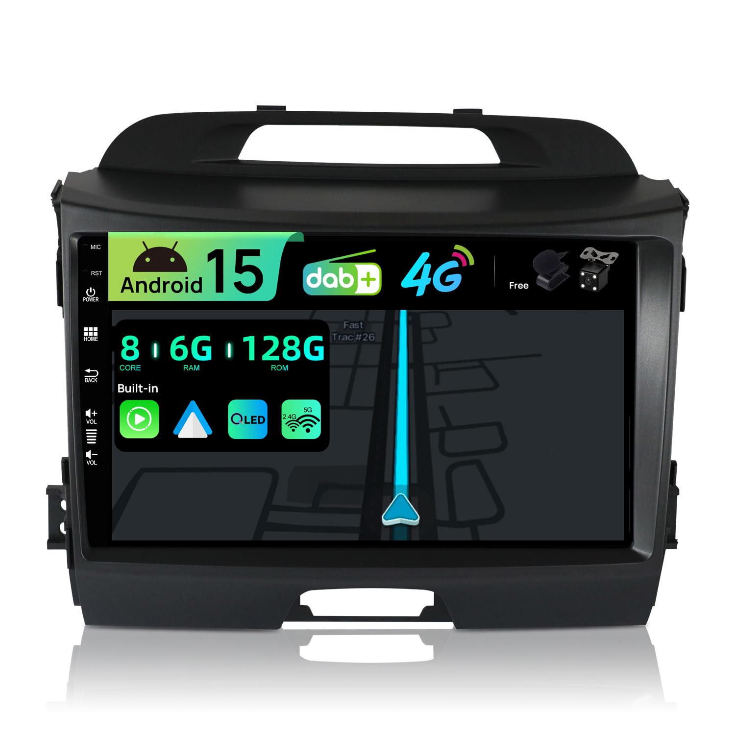 BXLIYER -[Built-in DAB / 4G]- 6G+128G - Android 14 - Car Stereo For Kia Sportage (2010-2015) - Wireless Carplay/Android Auto - Camera + MIC - 9 Inch QLED 2 Din - Steering Wheel DSP Fast-boot 360-CAM