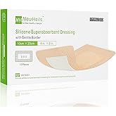 NeuHeils Silicone Super Absorbent Wound Dressing, 4x8 Inch (10 Pack), 2x6 Inch Absorbent Pads | Post-Surgery, Bed Sores, Pressure Ulcers | Self-Adhesive Bandage for Surgical Wounds & Cuts