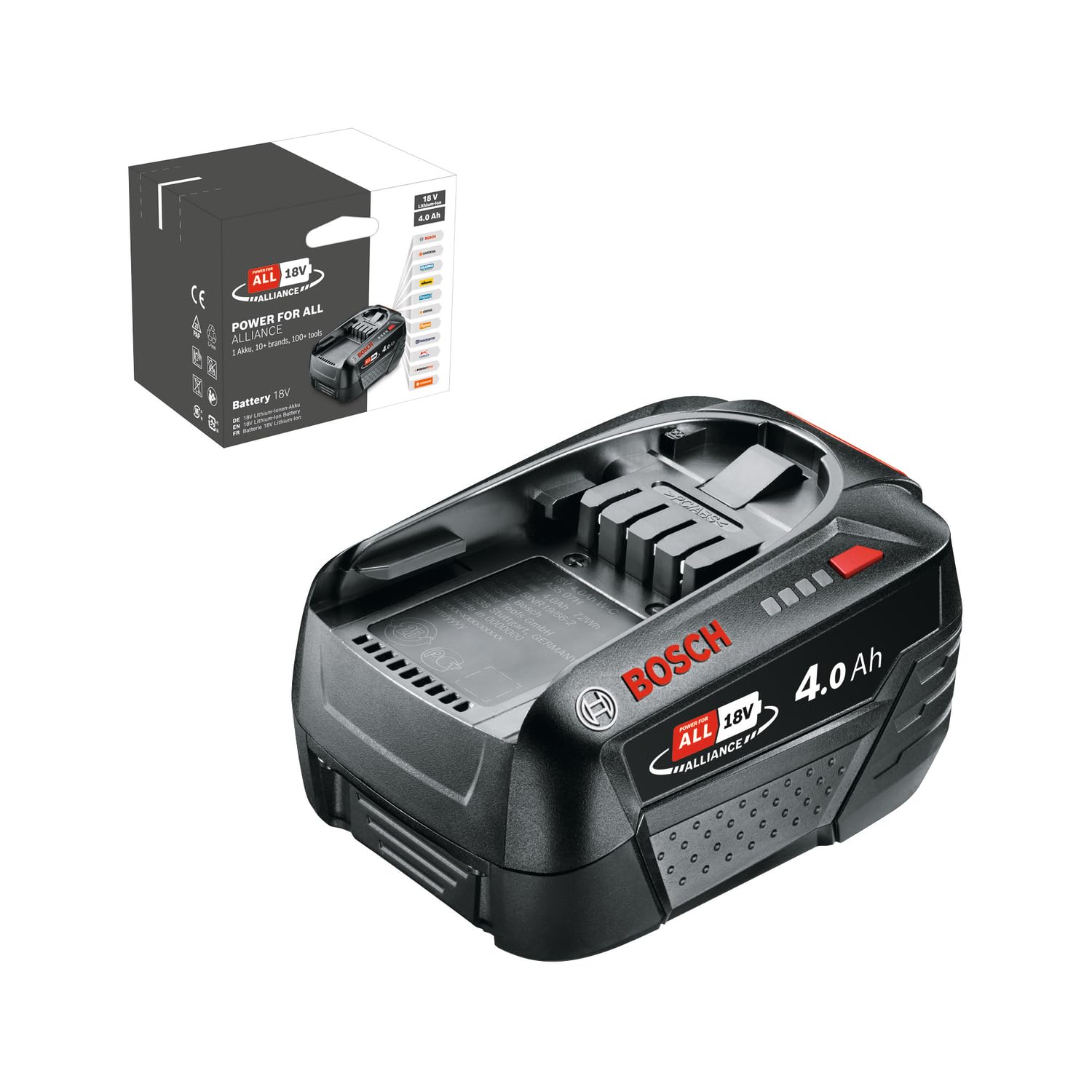 Bosch Home and Garden Akku Pack PBA 18V 4.0Ah W-C (18 Volt System, 4.0Ah Batterie Akku, im Karton), 1600A011T8, 4 Ah