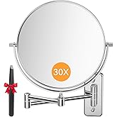 Auxmir 8'' Wall Mounted Makeup Mirror, 1X/30X Double-Sided Magnifying Mirror with Tweezer, HD Bathroom Makeup Mirror, Cosmetic Vanity Mirror with 360 Rotation Extendable Swivel Arm, Chrome