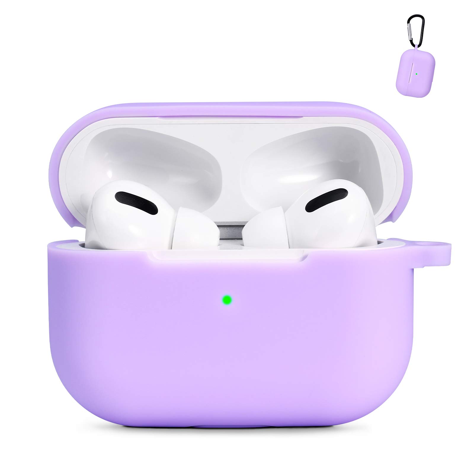 AKABEILA Airpods Pro Case Cover for AirPods Pro 2019 Liquid Silicone Shockproof Case Protective Soft Skin Cover [Front LED Visible] [Support Wireless Charging] with Carabiner, Purple