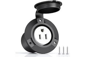 HYDUUU 120V 15A Flanged Outlet Female Electrical Outlet with Cover NEMA 5-15R Waterproof Receptacle for RVs Marine Truck Bed Block Heater ETL Listed