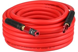 EADUTY Hybrid Air Hose 3/8 In. x 50 ft, Lightweight, Flexible, Durable Air Compressor Hose with Aluminum Universal Quick Coupler and Industrial Plug, Red