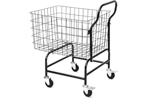 biosp Commercial Steel Laundry Cart with Wheels, Rolling Laundry Basket Cart with Removable Handle, Heavy Duty Laundry Sorter Cart for Clothes Storage